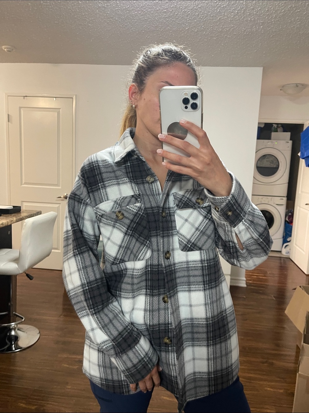 Ardene Black & White Plaid Utility Shacket